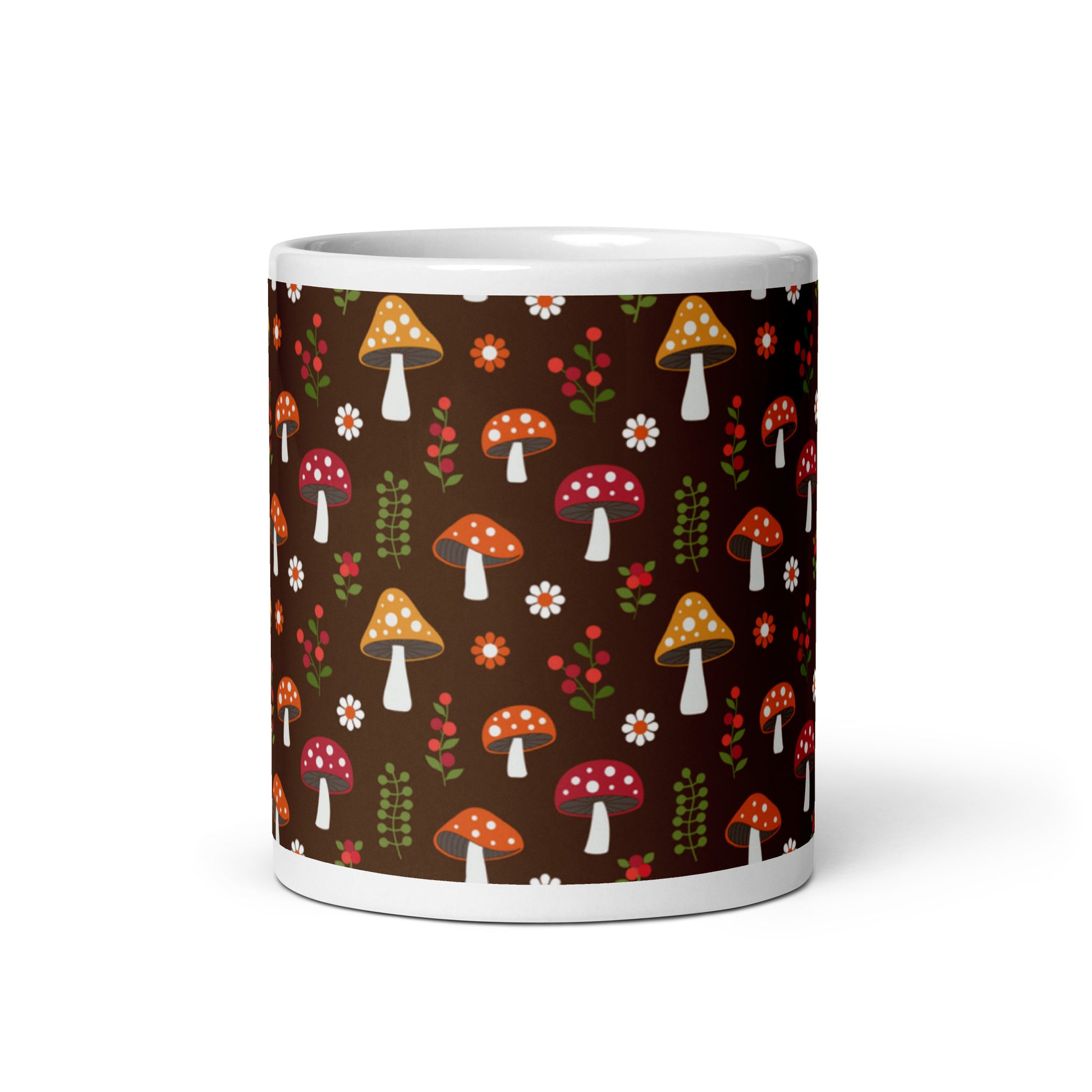 White Mug Cute Cottage Mushrooms twistedcaster