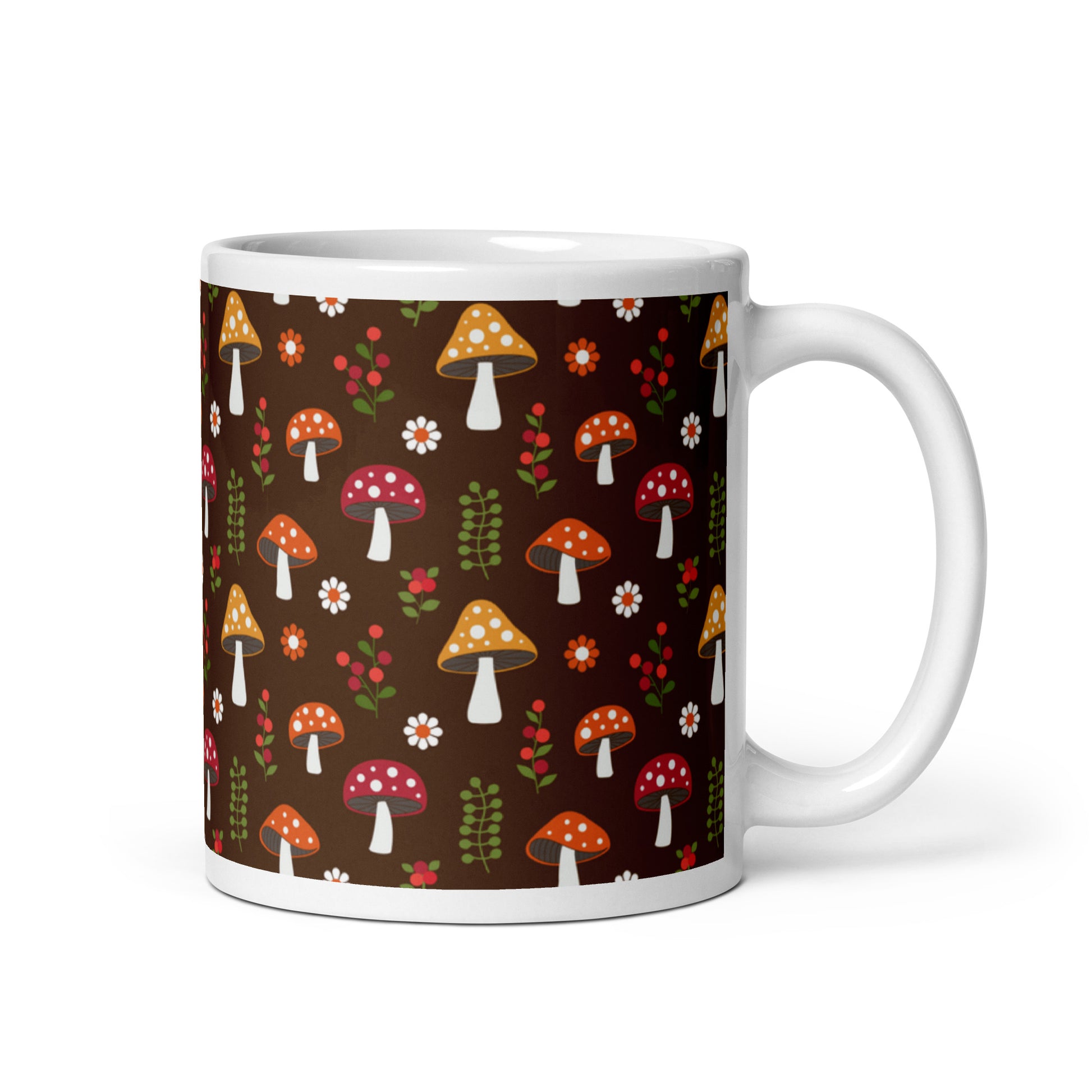 White Mug Cute Cottage Mushrooms twistedcaster