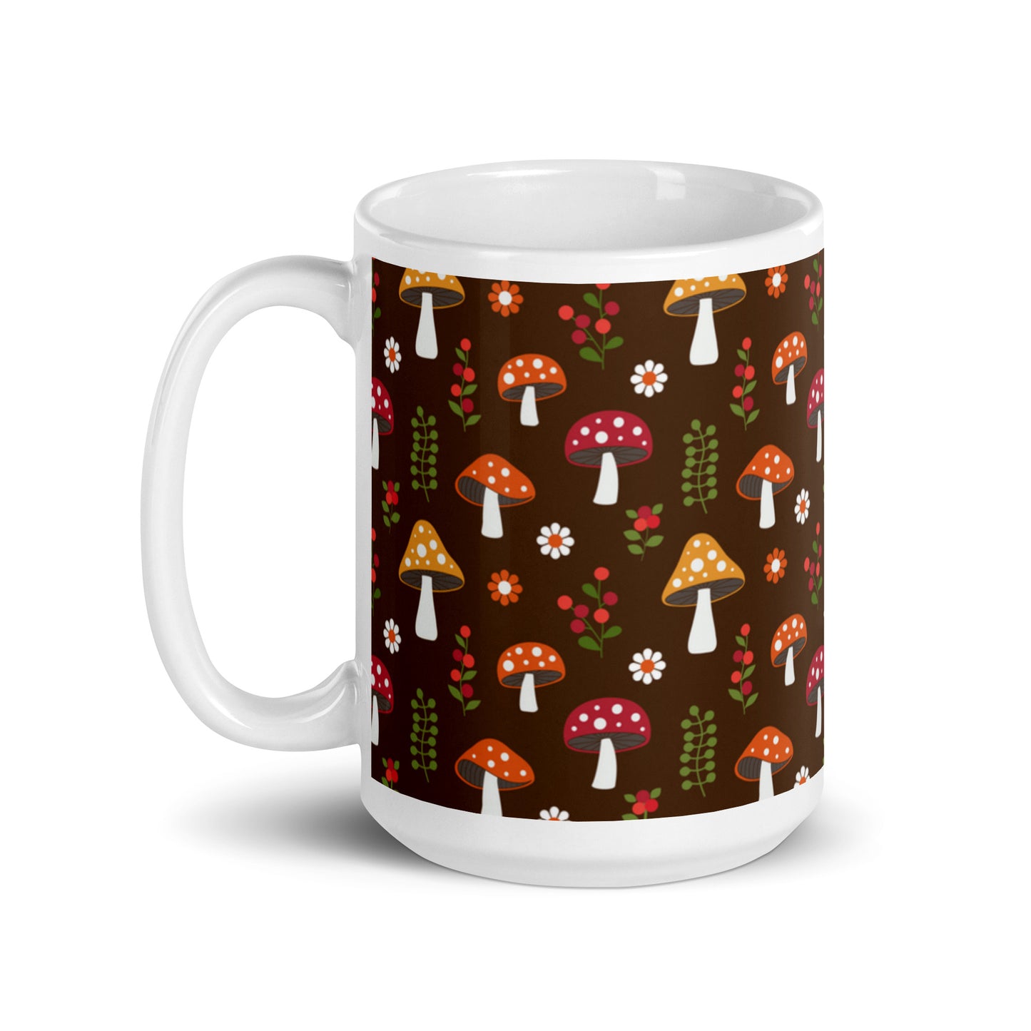 White Mug Cute Cottage Mushrooms twistedcaster