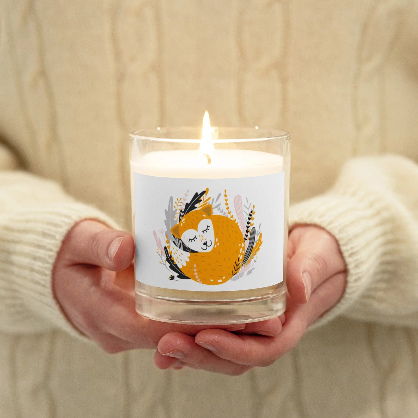 New Boho Sleeping Fox Forest Glass Jar Soy Wax Candle | Unscented twistedcaster